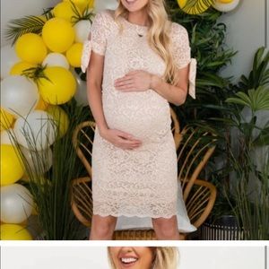PinkBlush Lace Overlay Tie Sleeve Maternity Dress
